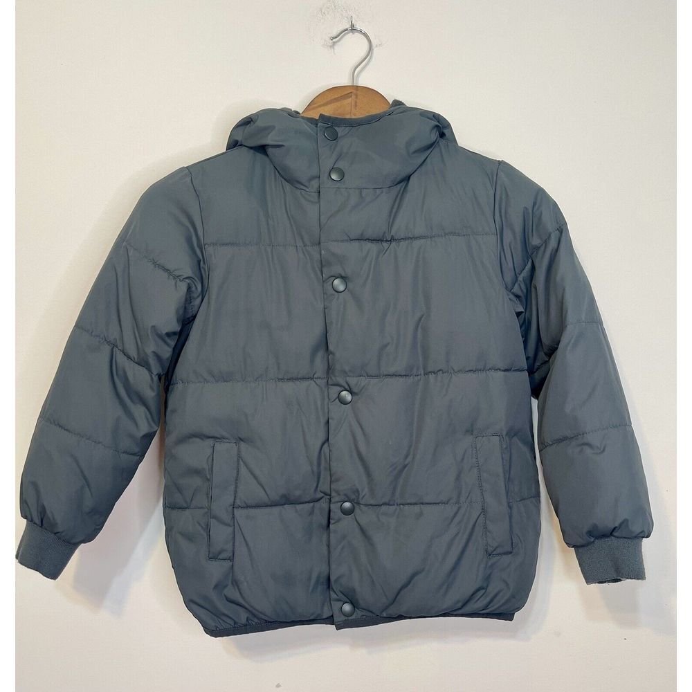 Crewcuts J. Crew Kids 6-7 Puffer Jacket Gray Hooded Full‎ Zip Fleece Lined